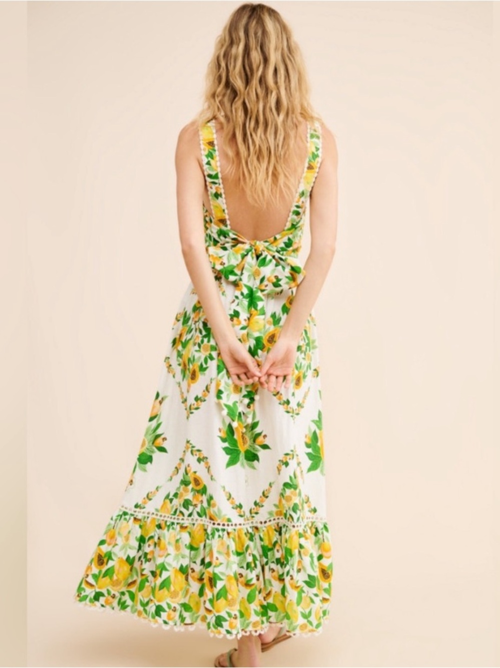 FARM Rio White Maxi Dress with Yellow Lemon & Green Leaf Print - Picture 2 of 6